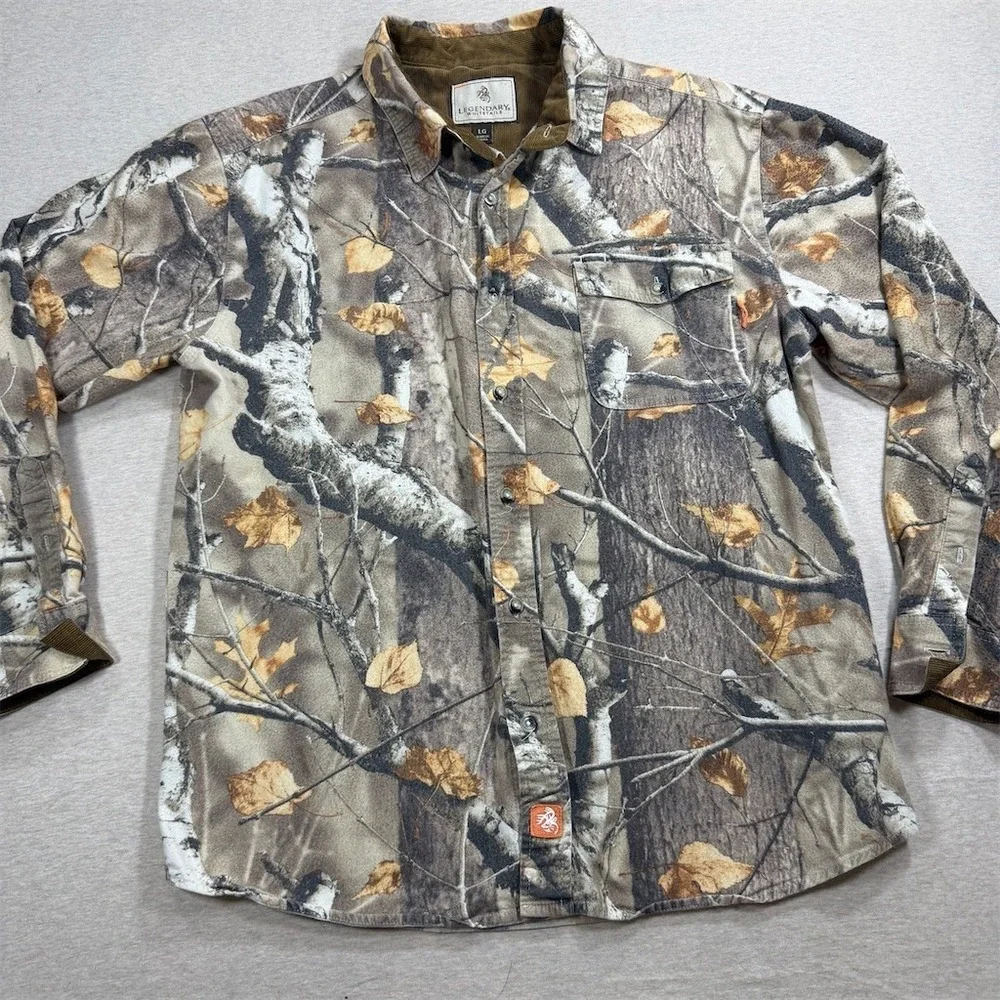 Legendary Whitetails Button-Up Shirt‎ Men's L Realtree Camo Long Sleeve